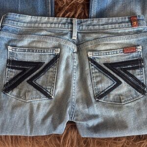 RARE!! 7 For All Mankind Women's Light Blue Jeans with Black Accents. Size 28.